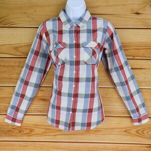 Eddie Bauer Button Up Shirt Pockets Womens S Multicolor Plaid Long Sleeve Collar